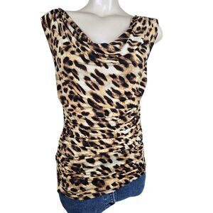 XOXO Leopard Print Top M Cowl Neck Sleeveless Ruched Sides Y2K Bratz Grunge